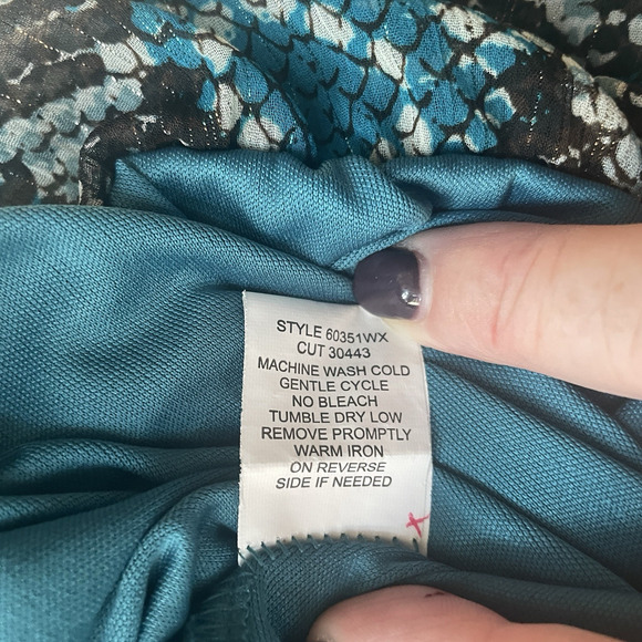 Sara Michelle Shirt Women 2X Blue‎ Gray Snake Print Flowy Sheer Lined Pullover - Picture 10 of 11